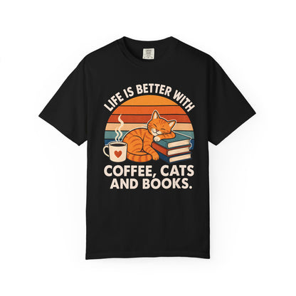 Coffee, Cats & Books T-Shirt