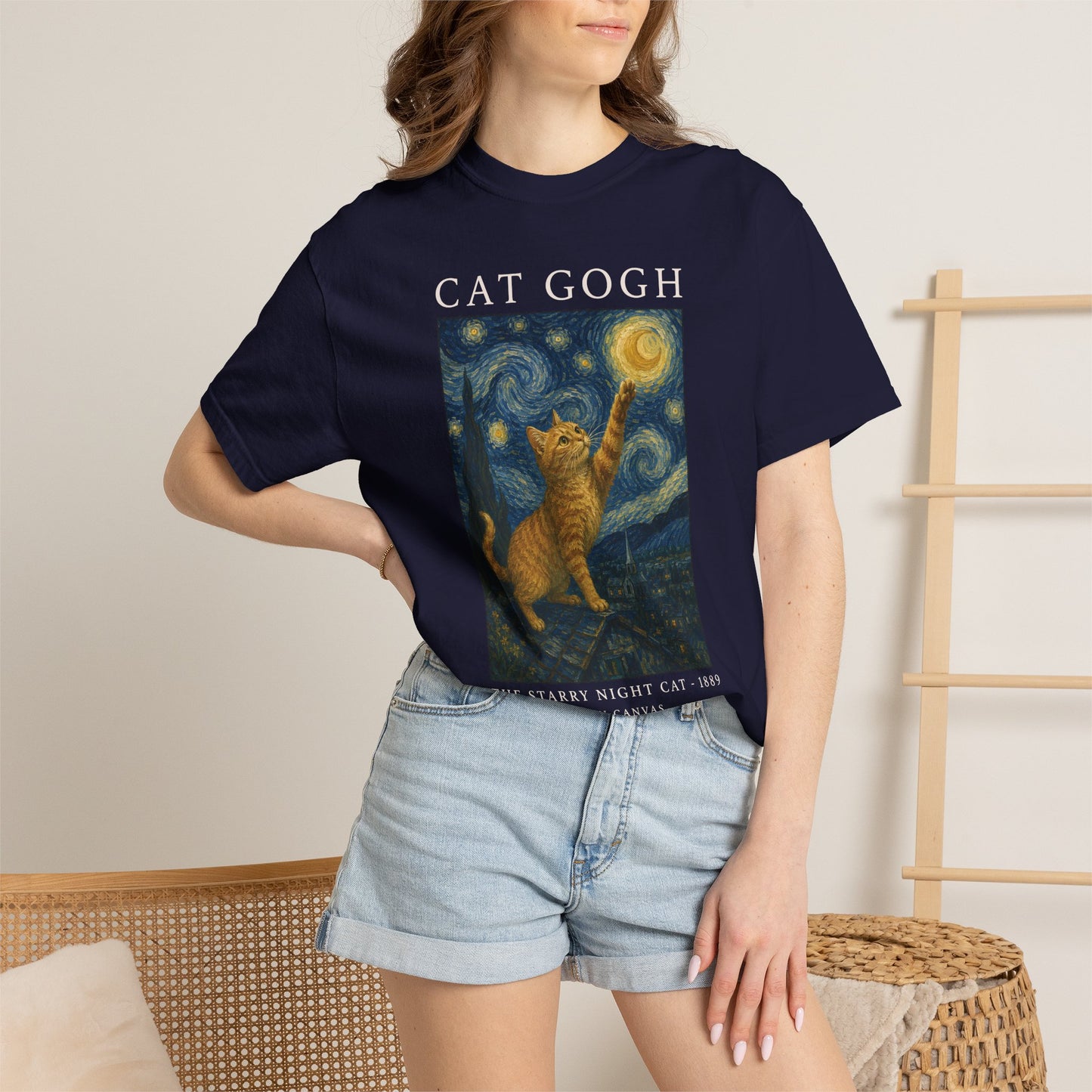 Starry Night Orange Cat T-Shirt