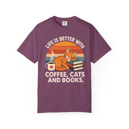 Coffee, Cats & Books T-Shirt