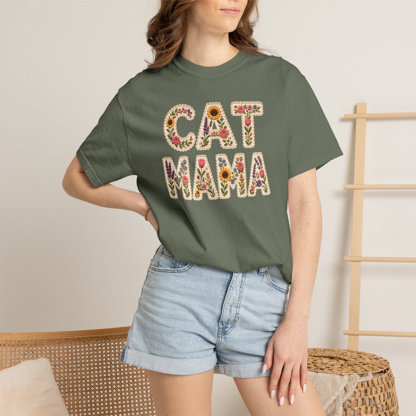 Floral Cat Mama Cat T-Shirt