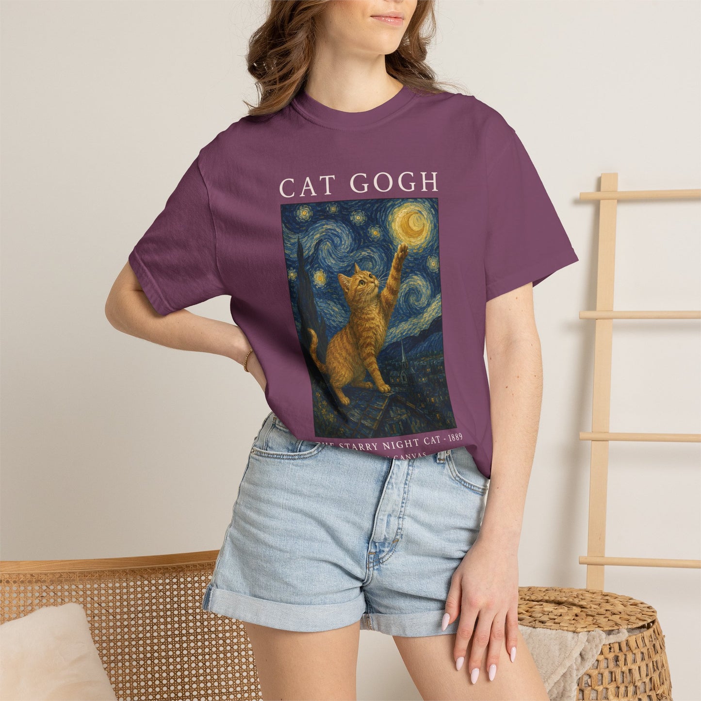Starry Night Orange Cat T-Shirt