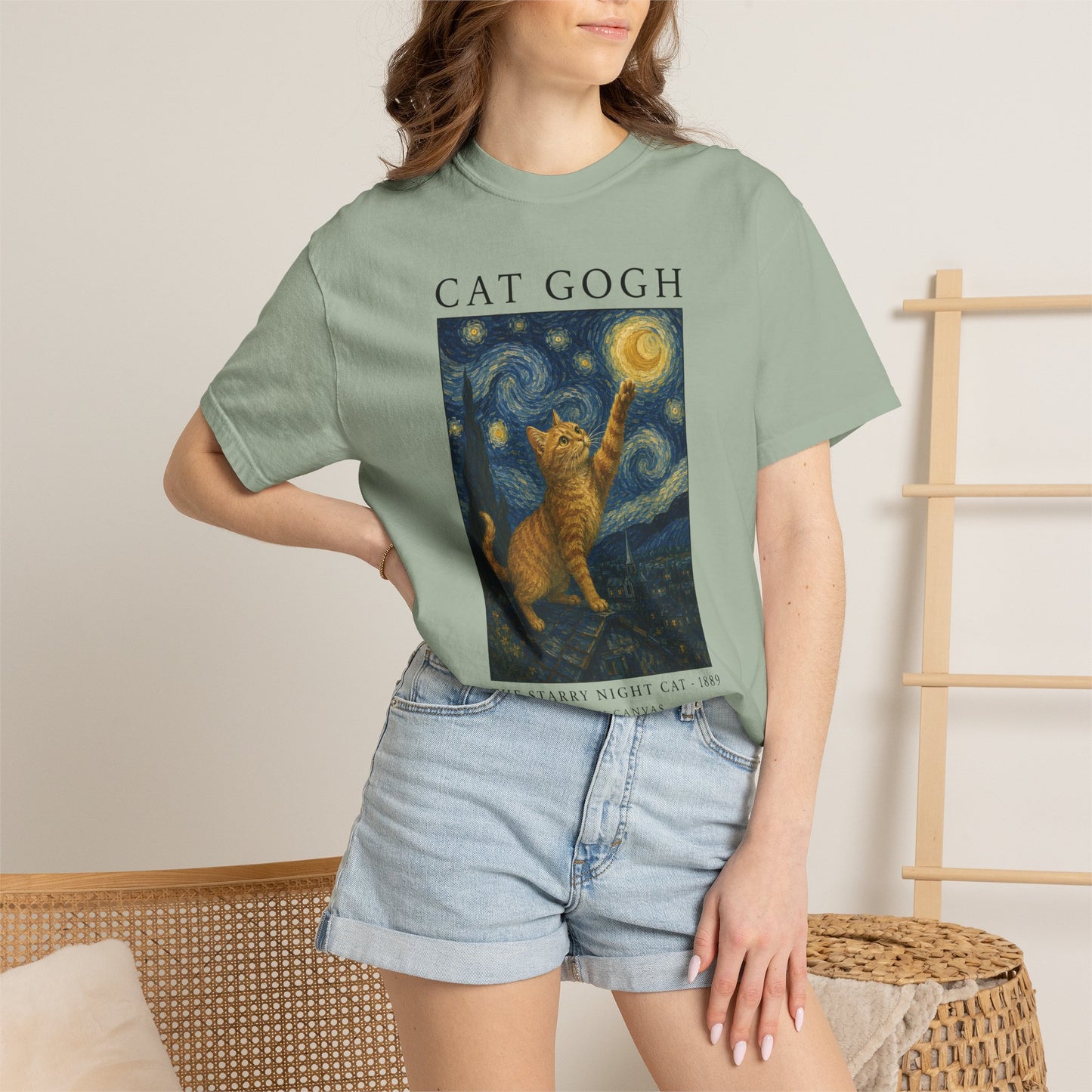 Starry Night Orange Cat T-Shirt